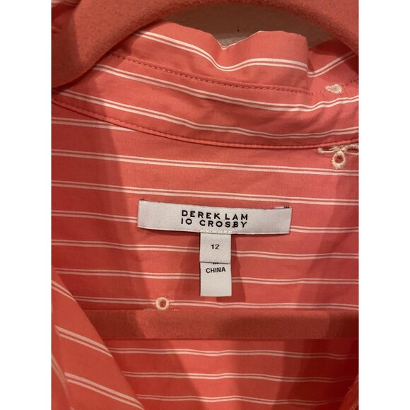 Derek Lam 10 Crosby Charlotte Dress Womens 12 Pink Stripe Tie Waist Shirt Button - Picture 3 of 6